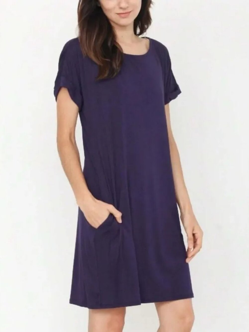 J. Jill Blue Folded Cuff Short Sleeve A Line Mini Dress with Pockets Size XS